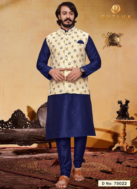 Navy Blue Outluk Vol 75 Latest Designer Festive Wear Kurta Pajama With Jacket Collection 75022